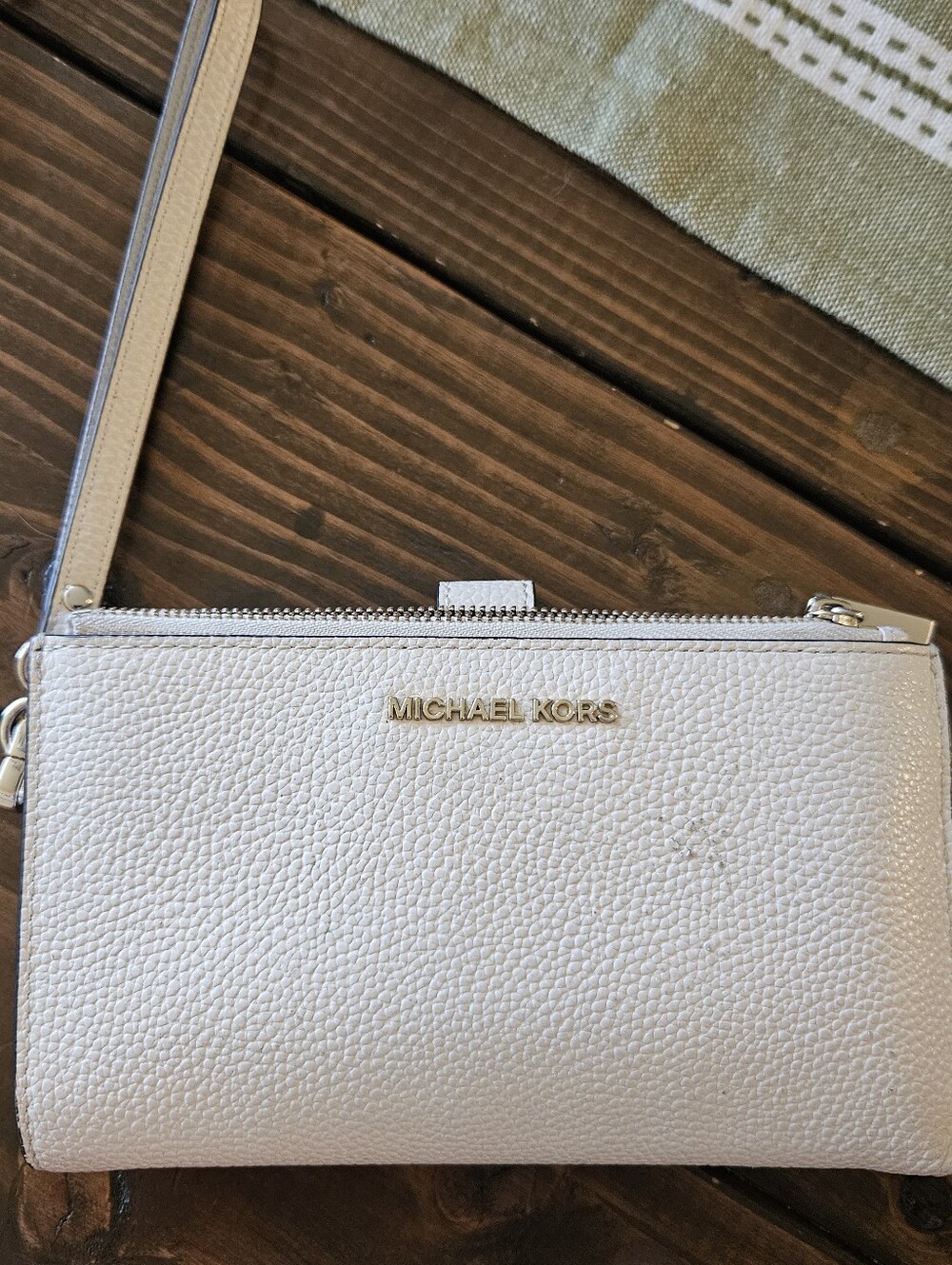 Michael Kors Cream Pebbled Leather Wallet with Gold Logo